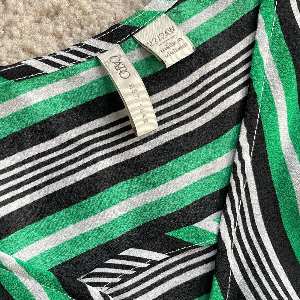 Cato Striped Front Knot High Low Top, Size 22/24W (3X), Green White Black Flowy - Picture 3 of 9